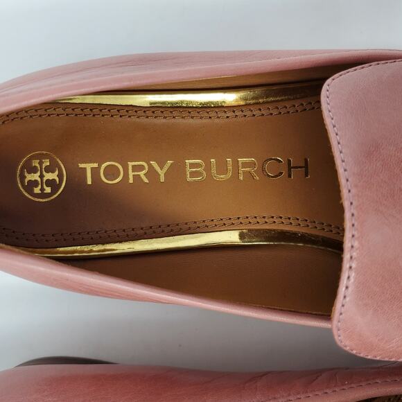 Tory Burch Jessa Loafers Slip On Square Toe Leather Rosy Pink Gold Size 8.5M - Picture 8 of 11